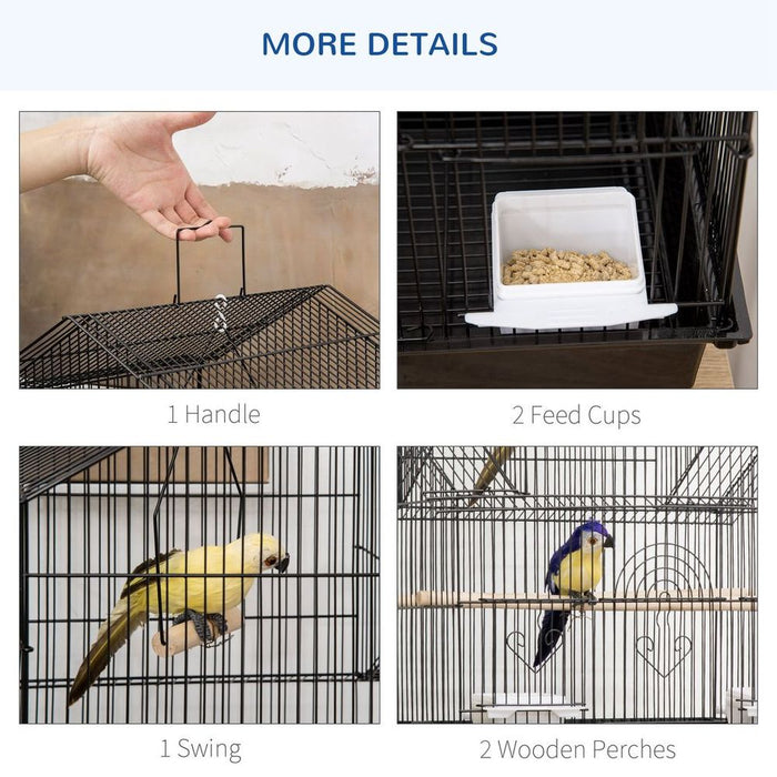 High-Quality Metal Bird Cage w/ Plastic Perch & Food Container - 50.5x40x63cm - Black