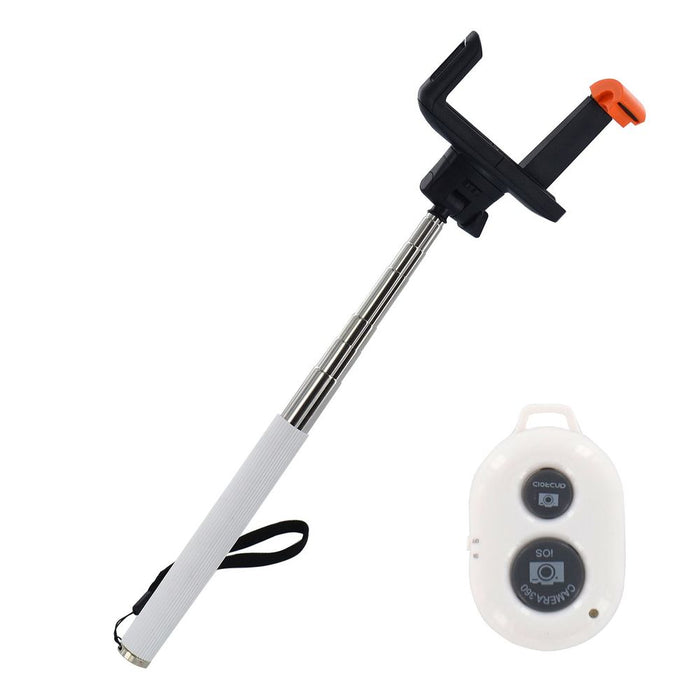 Premium 100cm Selfie Stick - Wireless Remote Control - High-Quality White Finish