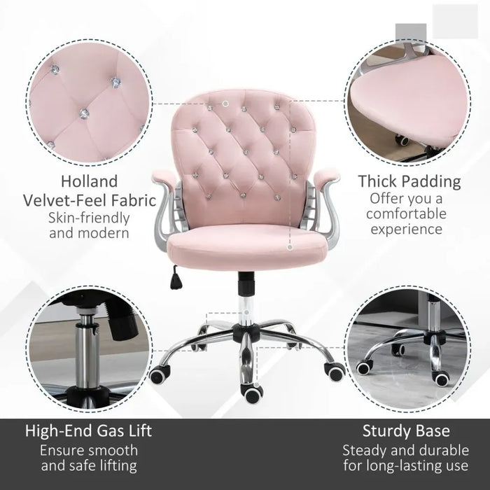 High-Quality Luxury Pink Diamond Tufted Office Chair - Ergonomic, Padded, Swivel