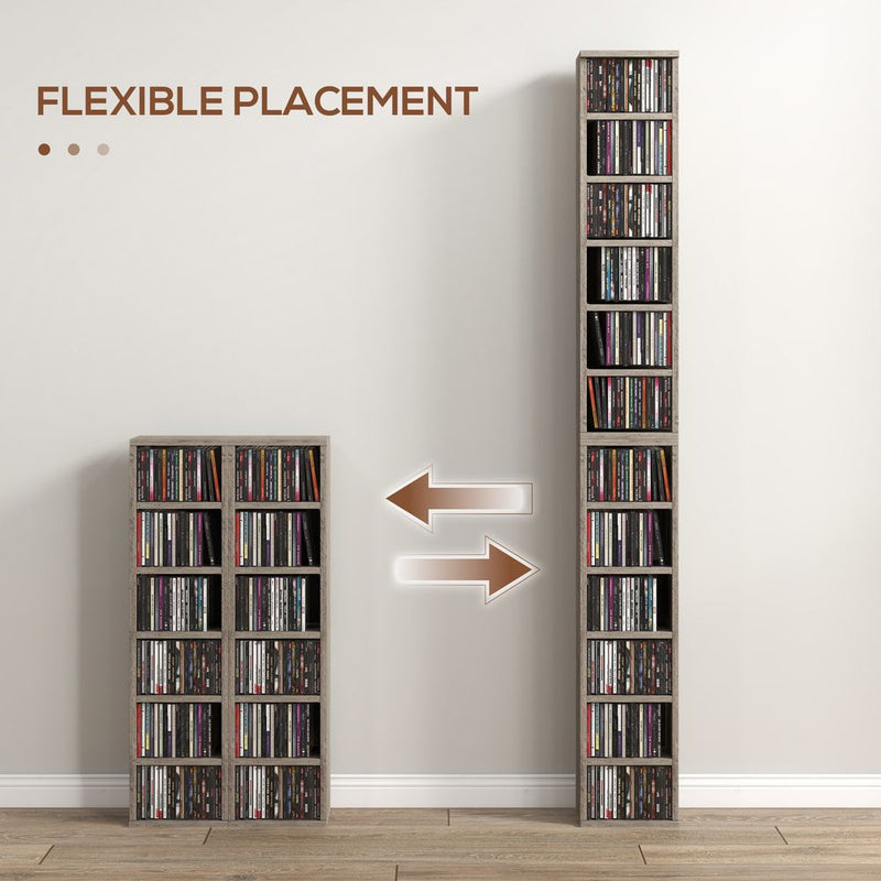HOMCOM Set of 2 CD Media Display Shelf Unit Tower Rack Adjustable, Mocha Wood