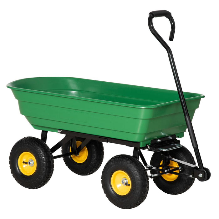 75L Garden Cart: Heavy Duty 4 Wheel Wheelbarrow for Effortless Gardening & Landscaping (Green)