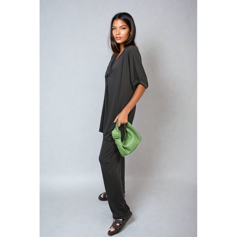 Effortless Elegance: Tiana Twist Front Plunge Neckline Top and Trouser Co-ord Set