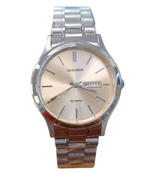 Sekonda Mens Day Date Gold Dial Stainless Steel Bracelet Watch 40436