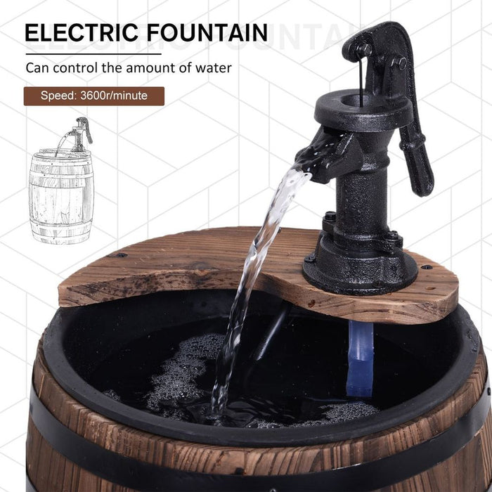 Outsunny Wood Barrel Pump Garden Fountain Water Feature