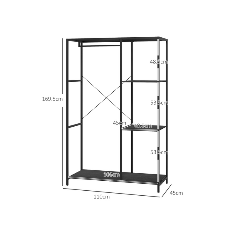 HOMCOM Coat Rack Stand - Hanging Rail & Storage Shelves - Black - Buy Now!