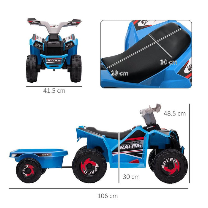 Premium HOMCOM 6V Electric Quad Bike with Back Trailer - Blue