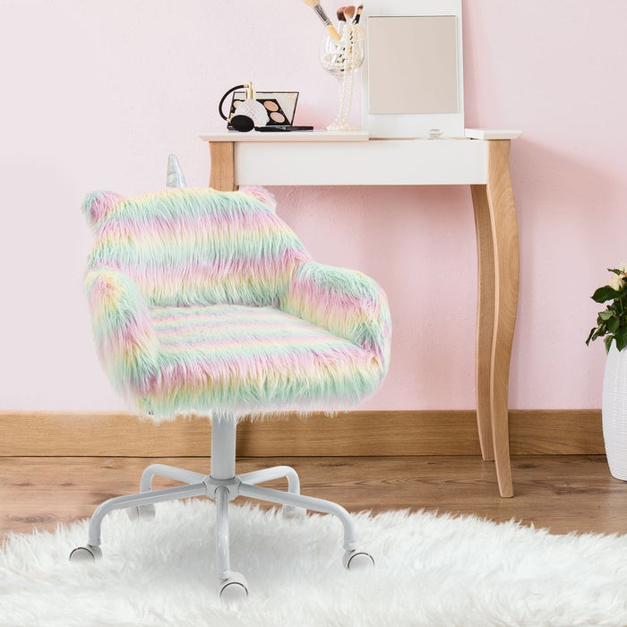 Vinsetto Faux Fur Unicorn Desk Chair Fluffy Home Office Chair with Armrests