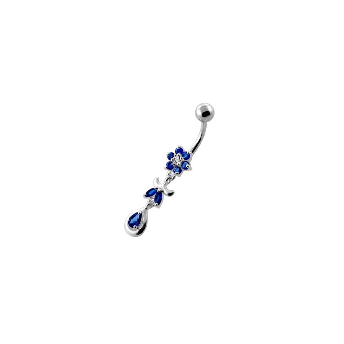 Jeweled Flower Leaf Hanging Navel Belly Bar