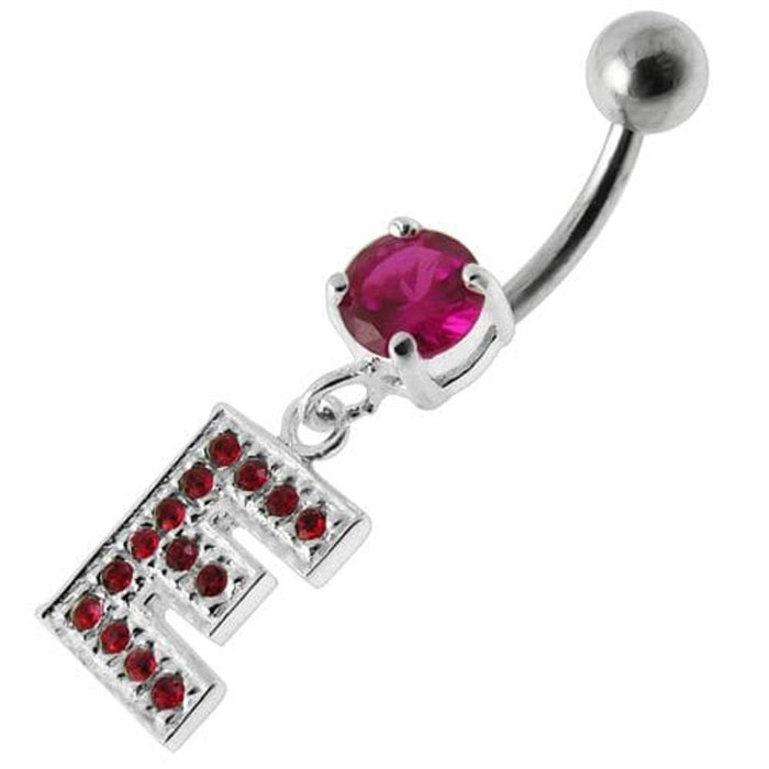 Alphabet "E" Jeweled Dangling Belly Ring