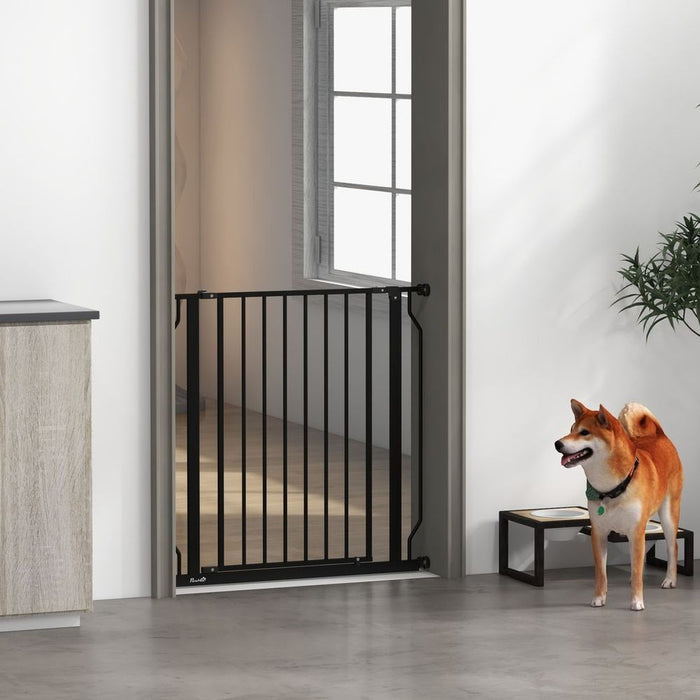 PawHut Dog Gate: Wide Stair Gate w/ Door, Pressure Fit, Black - Best Quality, Easy Setup - Keeps Pets Safe & Secure