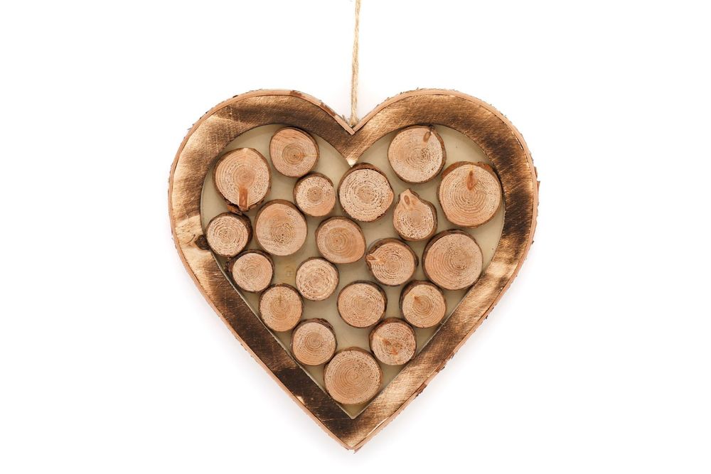 Wooden Hanging Heart With Burnt Effect 33cm - Perfect Gift, Natural Feel, Home Decoration - SKU: NI1002