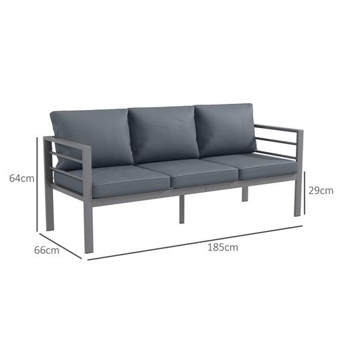 Outsunny 3-Seater Aluminium Garden Bench w/ Cushions, Backrest & Armrest, Grey