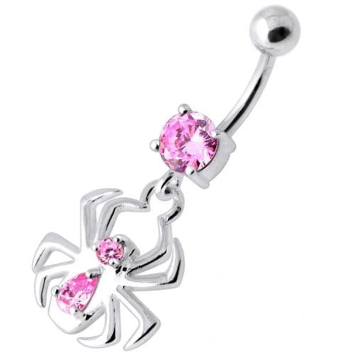 Dangling Spider Silver Navel Belly Bar