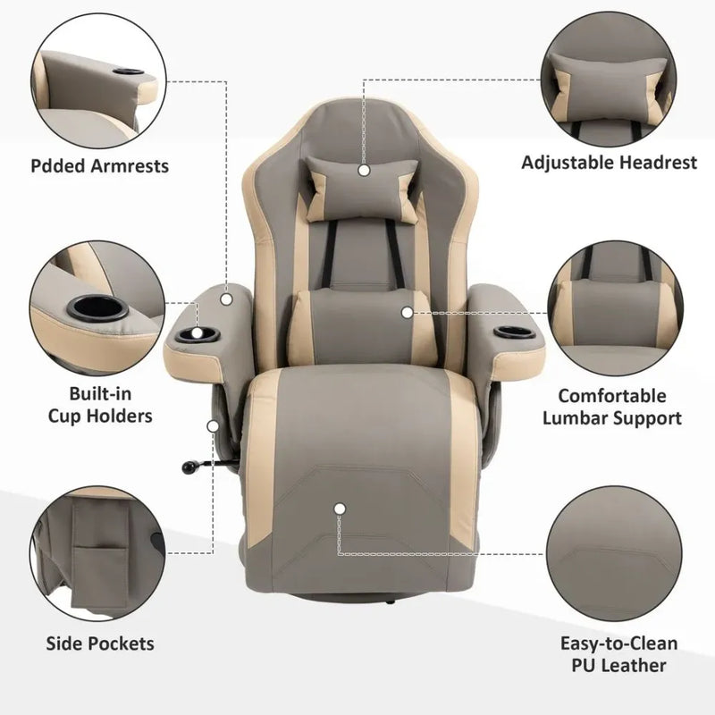 Manual Recliner Armchair PU Sofa Chair w/ Adjustable Leg Rest & 135 Reclining