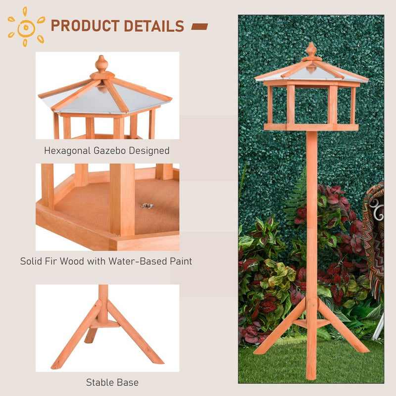 PawHut Wooden Bird Table Free Standing Feeder Garden Sheltered Feeding Station Parrot Stand Birdhouse 40x113cm