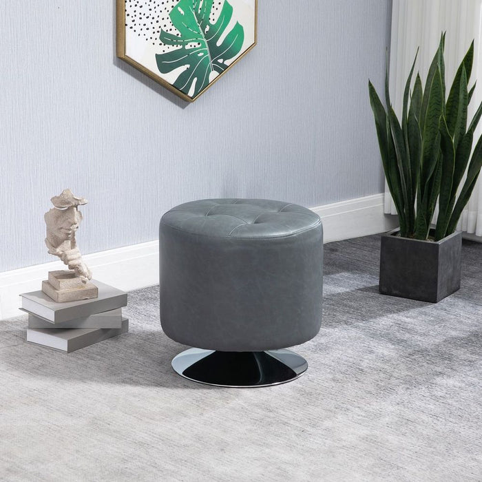 360 Swivel Foot Stool Ottoman, Grey - Thick Padding, Steel Base - High-Quality PU Leather