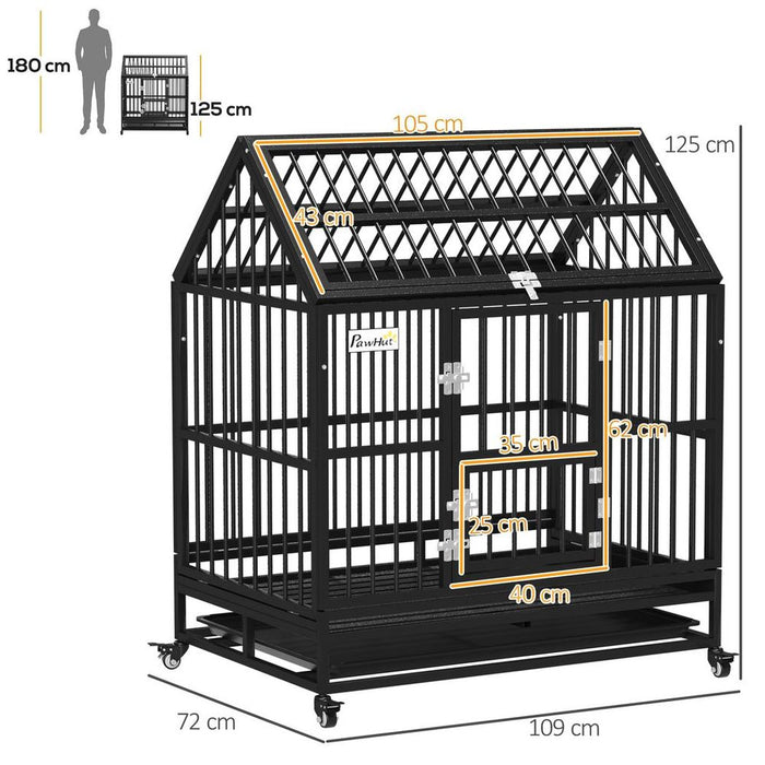 Premium XL Dog Crate on Wheels, 43" Heavy Duty, Removable Tray, Log Design