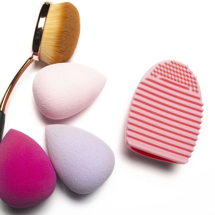 Premium Silicone Egg Sponge Makeup Brush Cleaner - Pink/Purple[Pink]