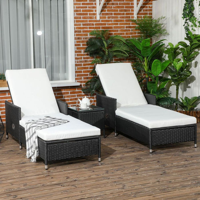 Outsunny Patio Chaise Lounge Chair Set W/ Adjustable Backrest, Side Table, Cream