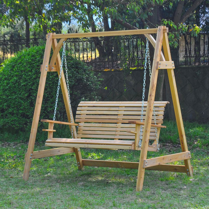 2-Seater Larch Wood Swing Chair Bench: Durable, Stylish, Relaxing. Perfect for Your Garden.