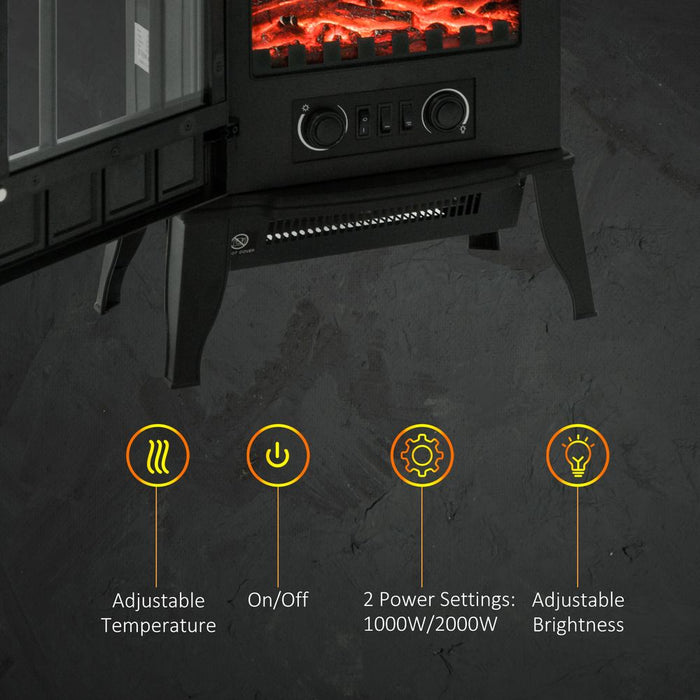 Electric Fireplace Heater Freestanding Stove with LED Flame Effect