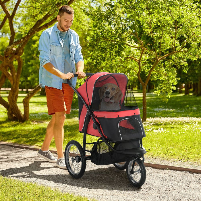 Premium Foldable Pet Stroller Jogger - Medium Dogs - Red