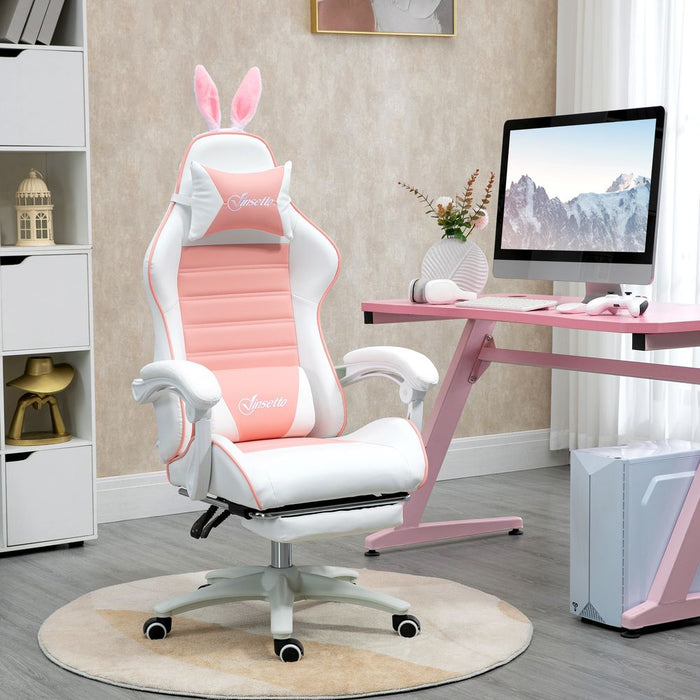 Premium Vinsetto Gaming Chair: Removable Rabbit Ears, Pink, High Quality