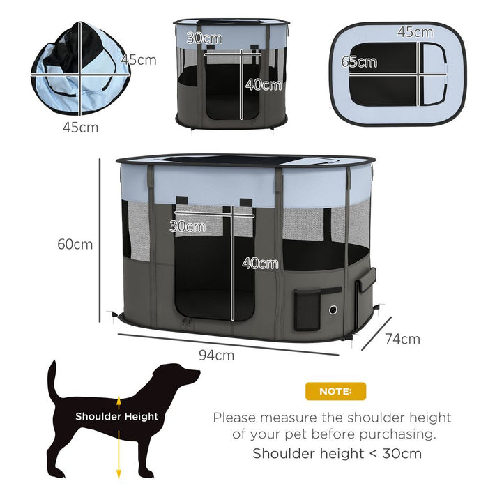 PawHut Portable Dog Pen - Puppies, Rabbits, Kittens, Guinea Pigs - Grey