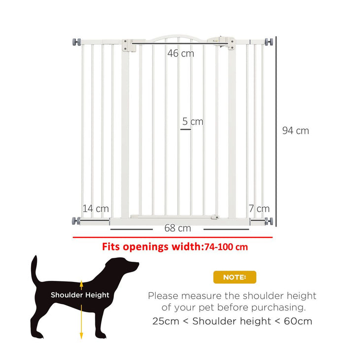 PawHut 74-100cm Metal Pet Gate w/Auto-Close Door- White