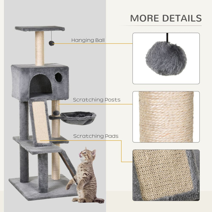 PawHut 130cm Cat Tree for Indoor Cats Activity Center with Condo Scratching Post Ladders Kitty Climbing Tower Relaxing Playing