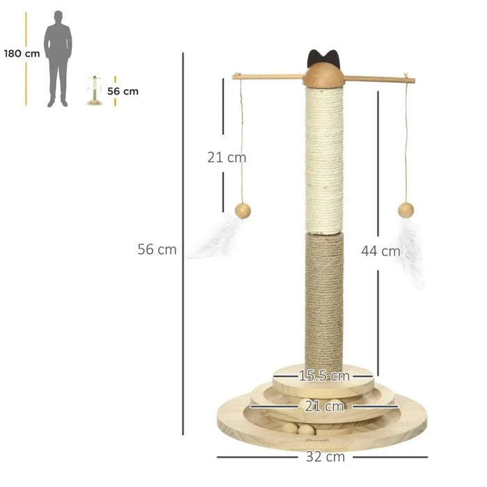 Premium 56cm Cat Tree w/Turntable Interactive Toy Ball, Jute & Sisal Scratching Post - Sturdy & Safe!