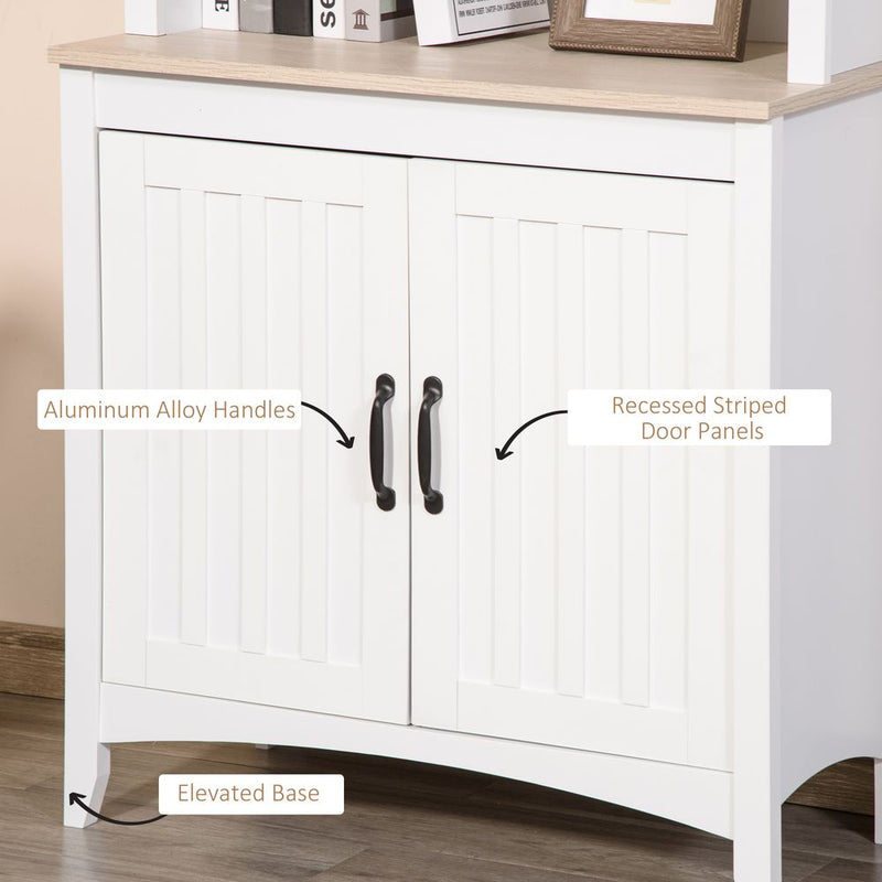 White Kitchen Cupboard with 3-tier Shelving" - Maximize storage and minimize clutter with our sleek, spacious pantry cabinet.
