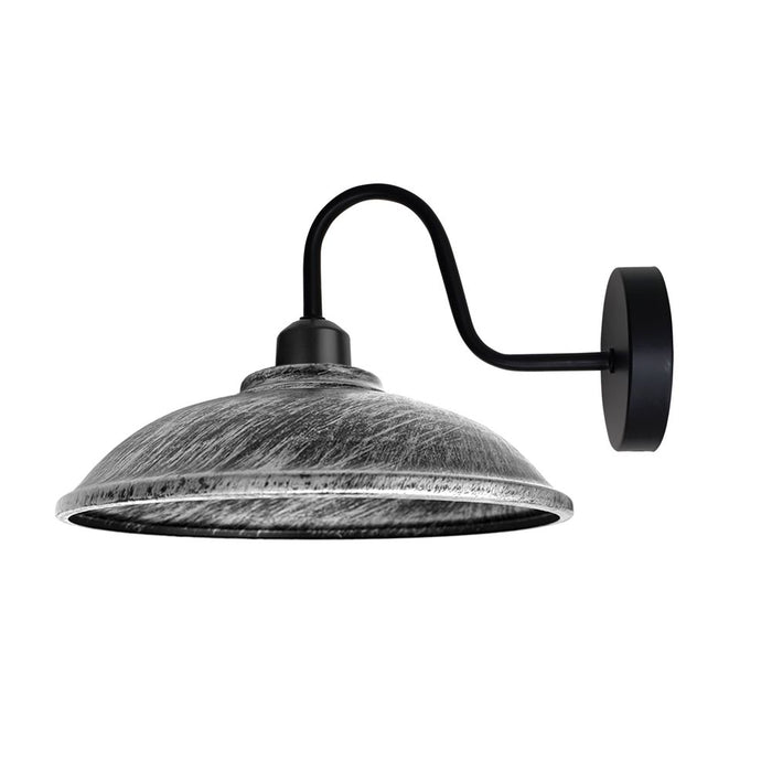 Brushed Silver Wall Light Fixture, Black Wall Sconce E27 Base Socket Screw Wall Mounted Swan Neck Hemisphere Shape Shade