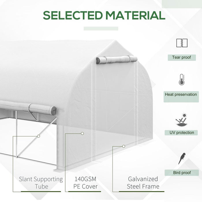 4x3m Polytunnel Greenhouse w/Roll Up Sidewalls, Mesh Door, Plant Labels