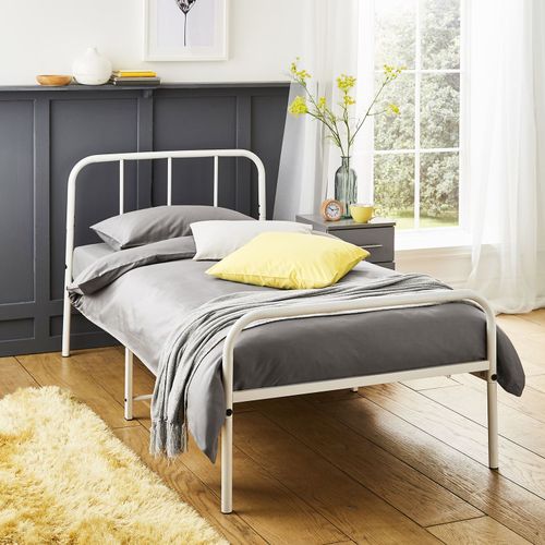 Extra Strong Single Metal Bed Frame with Rounded Head and Foot Board In White - Improved