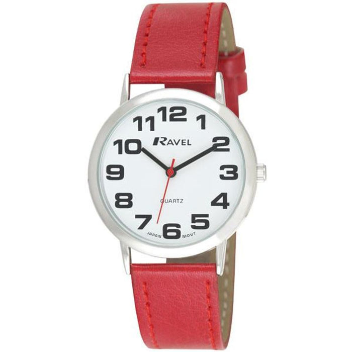 Ravel Mens Basic White Dial Red Leather Strap Watch  R0105.10.1A