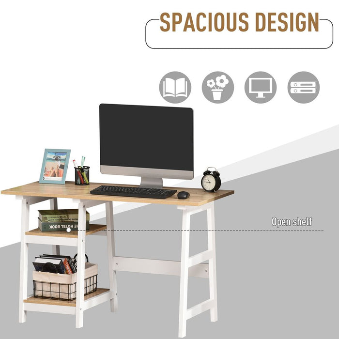 Natural Computer Writing Desk w/ Shelf - High Quality PC Workstation for Home Office - Professional Seller