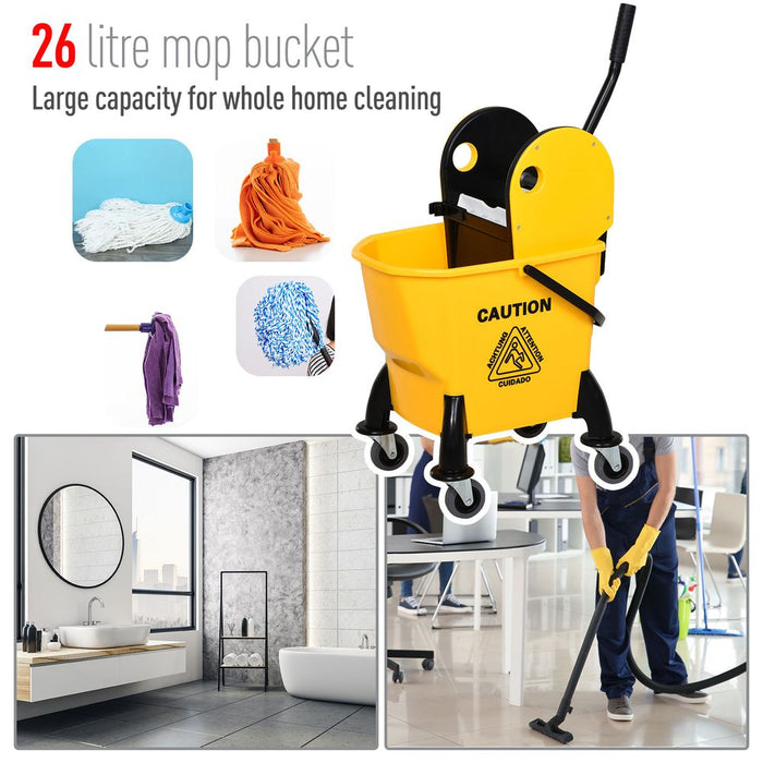 High-Quality 26L Mop Bucket & Wringer with Wheels - Yellow