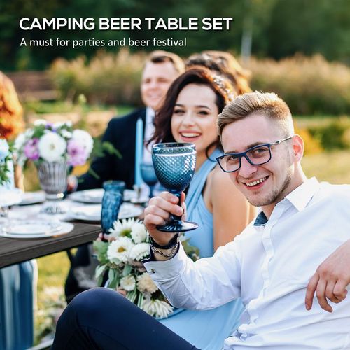 Outsunny HDPE Picnic Table Set w/ Beer Table & 2 Benches for 6, Dark Grey