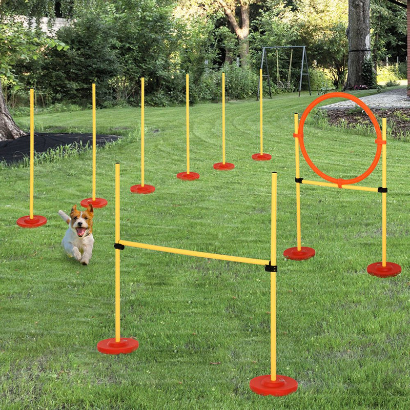 PawHut Dog Agility Equipment Training Portable Obstacle for Pet w/Adjustable Hurdles, Jumping Ring, Weave Poles