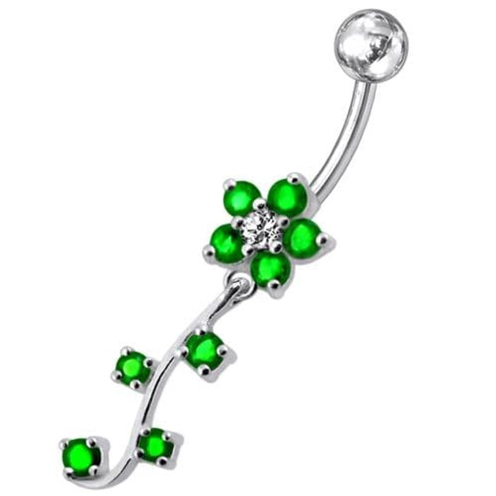 Fancy  Silver Flower Dangling Belly Ring