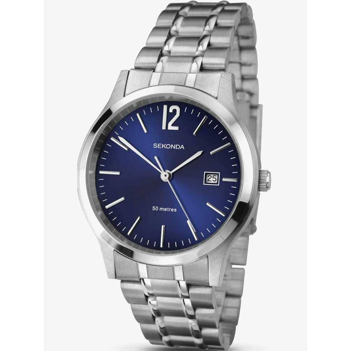 Sekonda Mens Basic Dated Blue Dial Stainless Steel Bracelet Watch - 3728