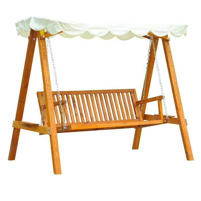 Ultimate Relaxation: 3-Seater Wooden Garden Swing Chair Bench, High Stability, Water-resistant Canopy, Superior Strength