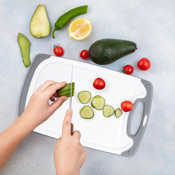 ASAB 3PC Chopping Board Set - Easy Grip Handles, Label Icons, Juice Groove - High-quality Plastic - Three Sizes & Peeler Included