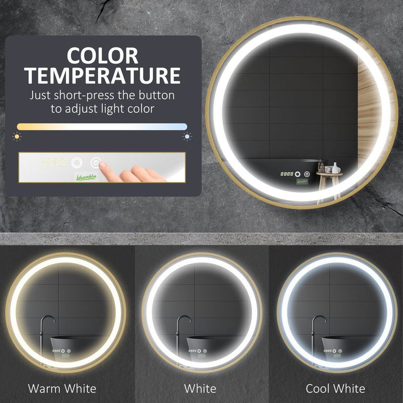 Premium LED Bathroom Mirror Wall Mounted - Round Vanity Mirror, Lights, Time Display, Adjustable Brightness - Best Quality!
