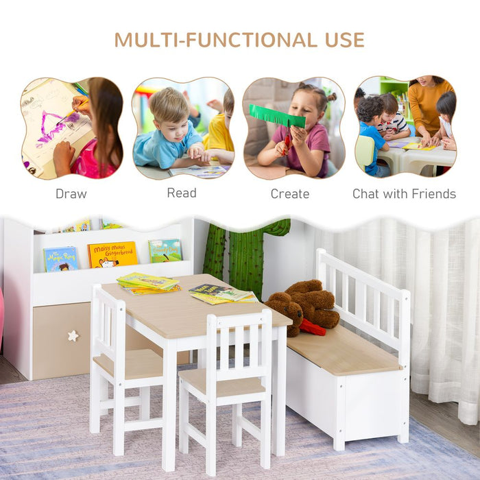 Premium 4-Piece Kids Wood Table Set w/ Storage - HOMCOM