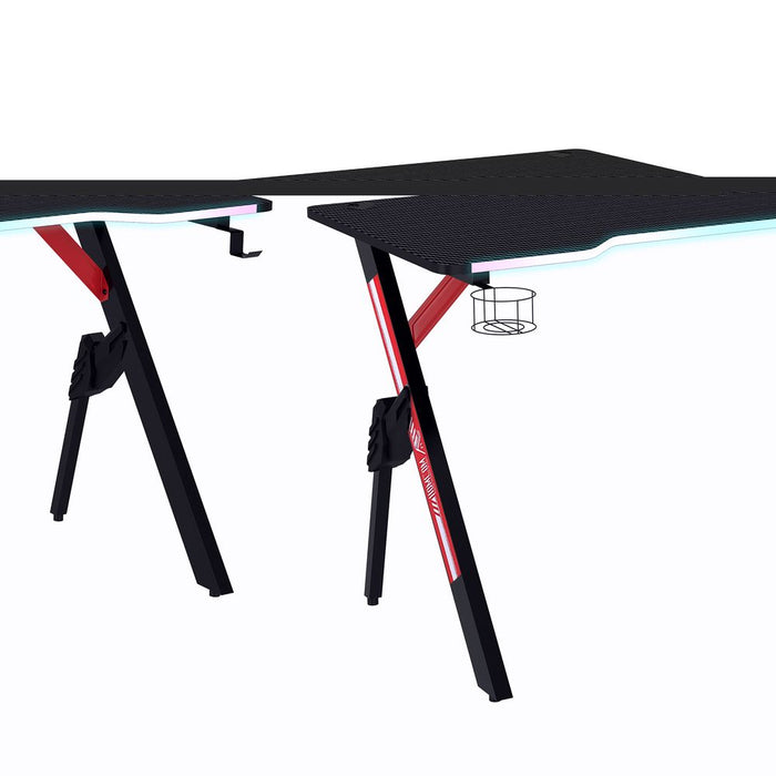 HOMCOM Steel Frame Light Gaming Desk Table w/ Cup Holder Headphone Hook Black