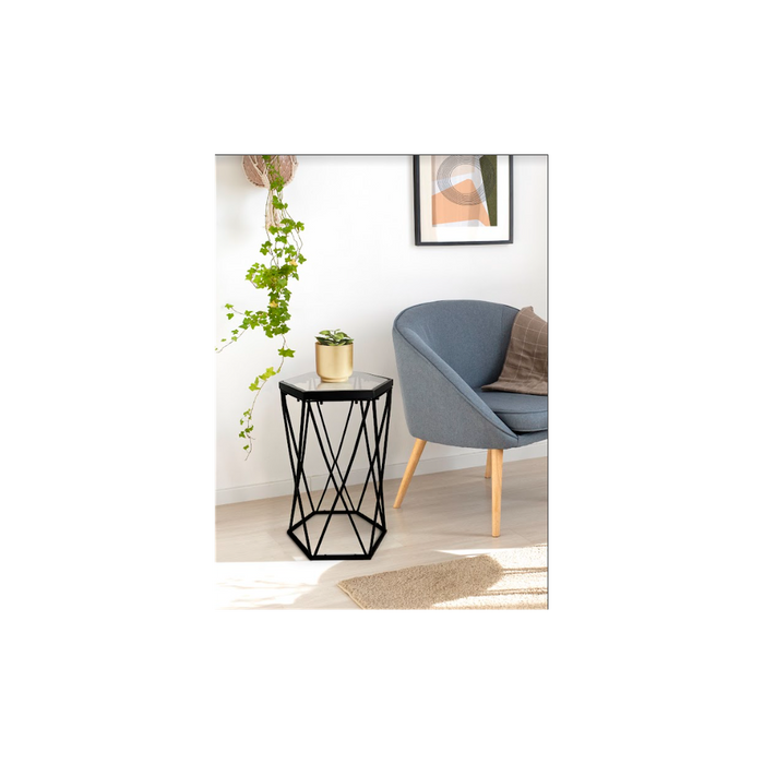 SLENDER Hexagon Black Side Table - Tempered Glass - High Quality - Professional Seller