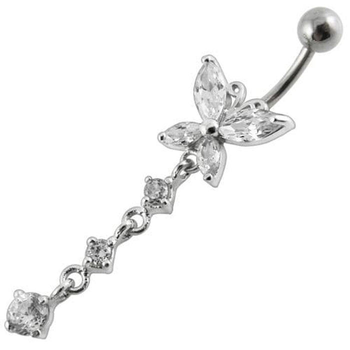 Fancy Long Tail Flower Jeweled Dangling Navel Ring