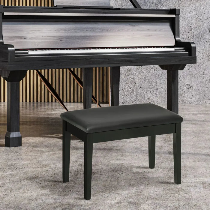 Classic Piano Bench Stool, PU Leather, Rubber Wood Legs - Black